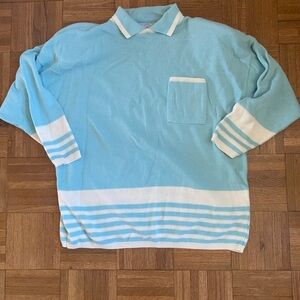 Vintage Collared Striped Knit Sweater with Shoulder Pads Pocket Womens Thackery